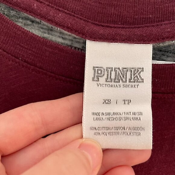 PINK VS VICTORIA'S SECRET Burgundy Maroon Gray Colorblock Varsity Long Sleeve XS - Picture 4 of 12
